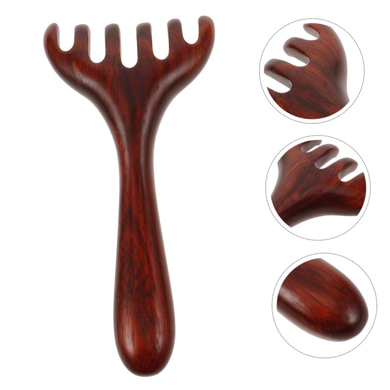 KOMBIUDA Wooden Foot Massager Comb Long Handle 6-Prong Acupoint Relief