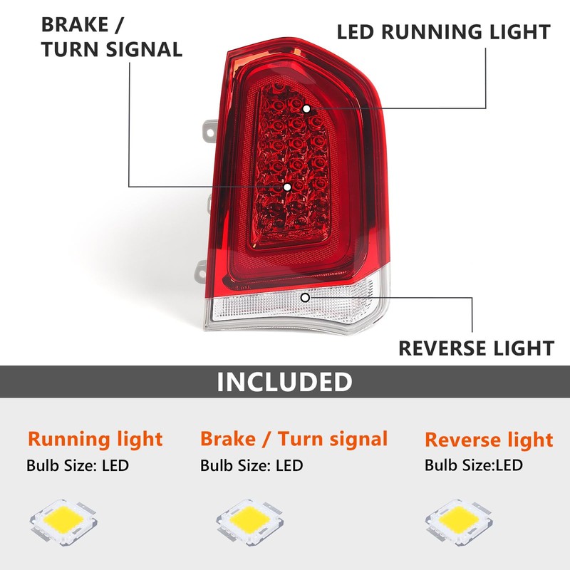 Huray Full LED Tail Light Fit for Chrysler 300/300C 2015-2023