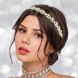 Yokawe Rhinestone Headband Crystal Head Chain Elastic Boho Sparkle Multicolors Jewelry Headpieces for Women (Silver B)
