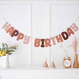 Retro Coffee Tones Happy Birthday Lettering - Party Banner - Assembled Reusable Brown Happy Birthday Sign for Rustic Birthday Party Decorations