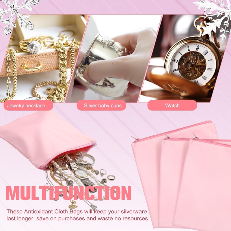 Sanwuta 8 Pcs Zippered Silver Storage Bags Anti Tarnish Silver