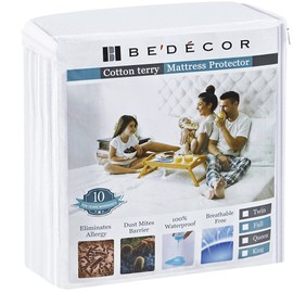 Bedecor Twin XL Size Waterproof Mattress Protector - Breathable Noiseless and Hypoallergenic - Premium Fitted Cotton Terry Cover