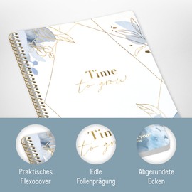 paper&you® Bullet Journal Dotted A5 with Spiral Bound "Time to Grow" 160 Pages, Notebook Dotted with Spiral, College Pad, Spiral Pad, Notepad - Sustainable and Climate Friendly