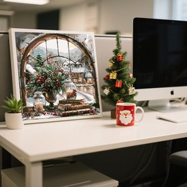 Christmas Paint by Numbers for Adults Xmas DIY Paint by Number Acrylic Canvas Winter Painting Art Kits for Home Decor 16x16 Inch (Without Frame)