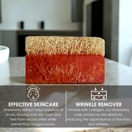 STORELUXY 2-Pack 260gr Strawberry Aroma Soap Bar With Pumpkin Fiber Natural Handmade Loofah | Skin Brightening, Oil Control, Collagen Boost, Blackheads | Acne, Rich in Antioxidants, Moisturizing