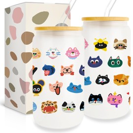 Pfkfo Cat Gifts for Women, Cat Mom Gifts, Funny Cats Cup 16oz Glass Cup With Lid And Straw, Cat Lover Gifts for Women, Cat Themed Gifts for Her Best Friends, Gifts for Cat Lovers for Birthday