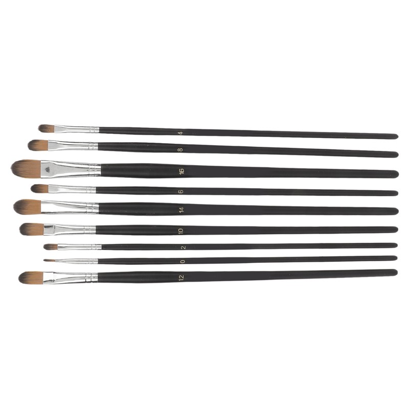 9Pcs Painting Brush Good Pigment Adsorption Round Flat Head Art