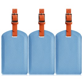 Airkit Luggage Tags for Suitcases 3 Pack Faux Leather Travel Tag with Name ID Card TSA Approved, Privacy Protection Bag Tags Travel Essentials, Blue