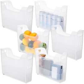 Qunclay 6 Plastic Freezer Organizer Bins with Wheel Set Clear Tall Narrow Kitchen Pantry Organizer Snack Storage Containers for Office Refrigerator(10 x 13.3 x 3.5 Inches)