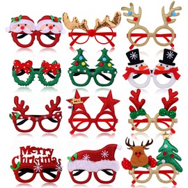 sailimue 10-12Pcs Christmas Glasses Frame Glitter Xmas Party Eyeglasses Glasses Eyewear Party Favor for Christmas Decoration