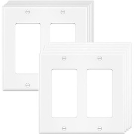 2-Gang Switch Outlet Wall Plate Cover Double Decora Electrical Faceplate for Light Switch, Smart Switch, Receptacle, Dimmers, USB Outlet, GFCI, White (10-Pack)