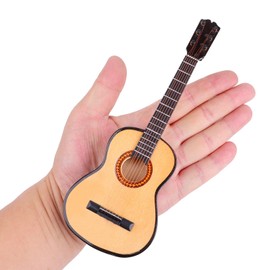 Dselvgvu Wooden Miniature Guitar with Stand and Case Mini Musical Instrument Guitar Replica Collectible Figurines Dollhouse Accessories Model Home Decoration Display Ornament (7.87"x2.87"x0.94")