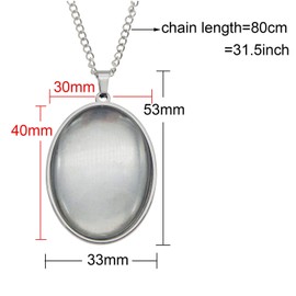 Julie Wang 10 Sets Stainless Steel Bezel Tray Blank Pendant with Glass Cabochons and Chain for Resin Photo Jewelry Necklace Making Oval 40x30mm