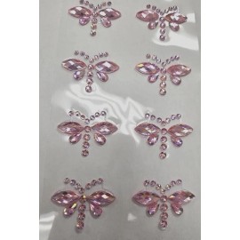 CraftbuddyUS 8pc 35X25mm AB Pink Dragonfly Rhinestone Self Adhesive Gems