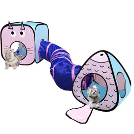 Cat Tunnel Toy and Cubes Combo, Cat Tunnels for Indoor Cats with Play Ball, Interactive Crinkle Collapsible Tent and Cubes, Cat Tube for Puppy Pet Rabbit - All in One Set of 3