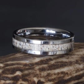 PCH Jewelers Deer Antler Tungsten Ring 6mm Flat Top Wedding Band Men Women 6-13 (10.5)
