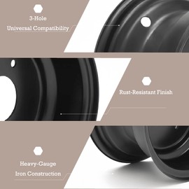 7" Wheel Rim with 3 Holes Assembly, Iron Rim Assembly Compatible with 16x8-7 tires Fit for 110-125CC Go-Kart, ATV, UTV (Black)