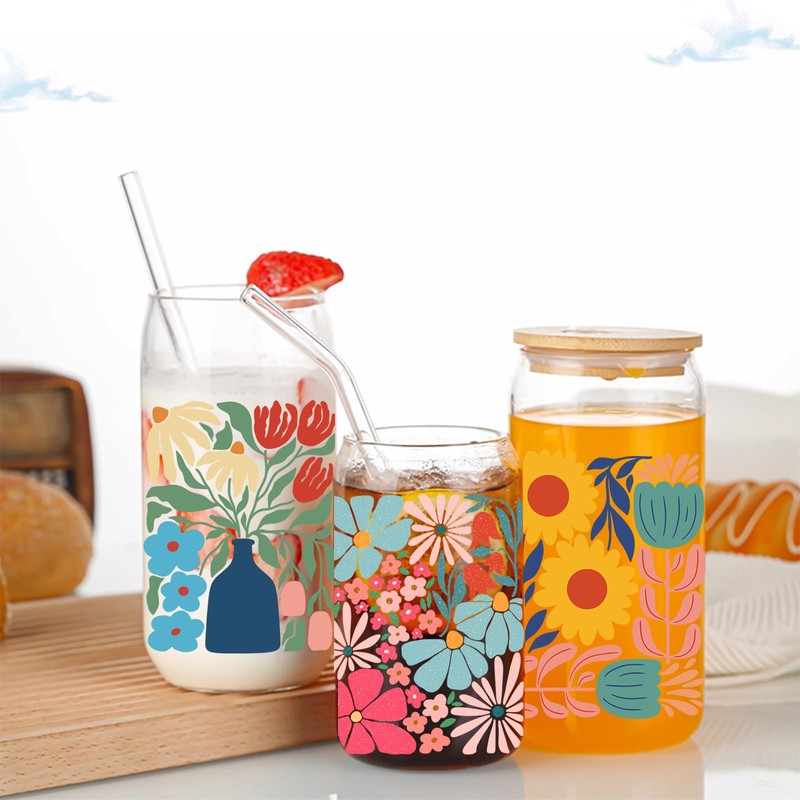 10pcs/Set Flowers UV DTF Transfer Cup Wrap for 16oz Glass