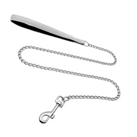 ChampWei Metal Dog Leash for Small Medium Large Dogs, Chain Link Anti Chew 3.5-4FT Strong Anti Bite Dog Leash Comfortable and Breathable mesh Cushion Handle (Silver, S)