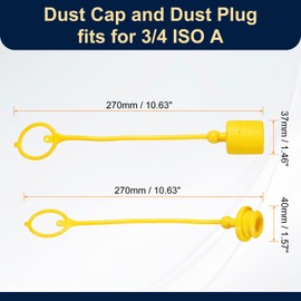 HARFINGTON 4Sets 3/4 Hydraulic Hose Dust Cap and Plug Kit, ISO-A Male Dust Cap & Female Plug Cover Quick Disconnects Air Coupler Cover Port Plug Fittings with Retention Ring, Yellow
