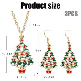 3PCS Christmas Tree Earrings and Necklace Set for Women, Festive Jewelry, Christmas Tree Jewelry Set, Holiday Accessories, Dangle Earrings and Pendant Necklace
