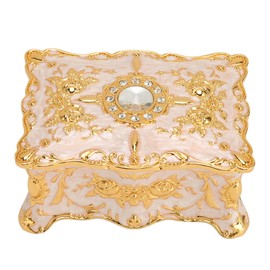 Vintage Jewelry Box Mini European Style Antique Jewelry Box Metal Enamel Ring Necklace Earring Organizer Gold White