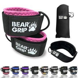 BEAR GRIP - Ankle Straps for Cables with New Fleece Design - Strong Closure, Double Stainless Steel D-Ring, Adjustable Neoprene - For Men & Women (Pink Slim - Pair)