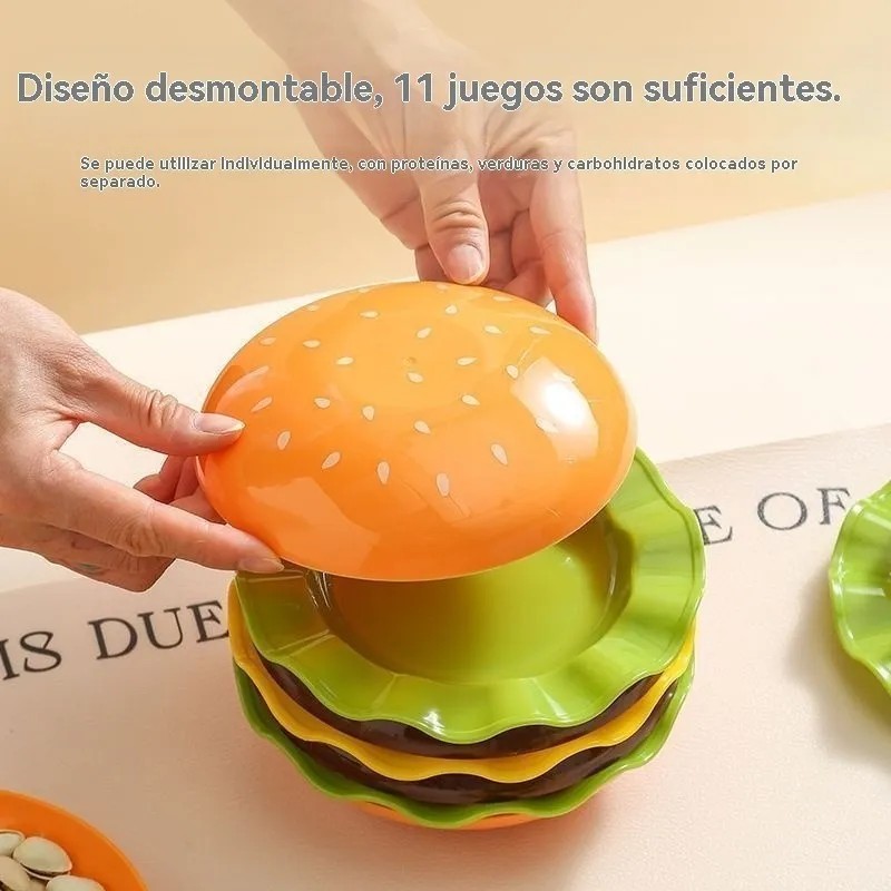 Vajilla Con Forma De Hamburguesa, Ensaladera, Juego De 7 Pie