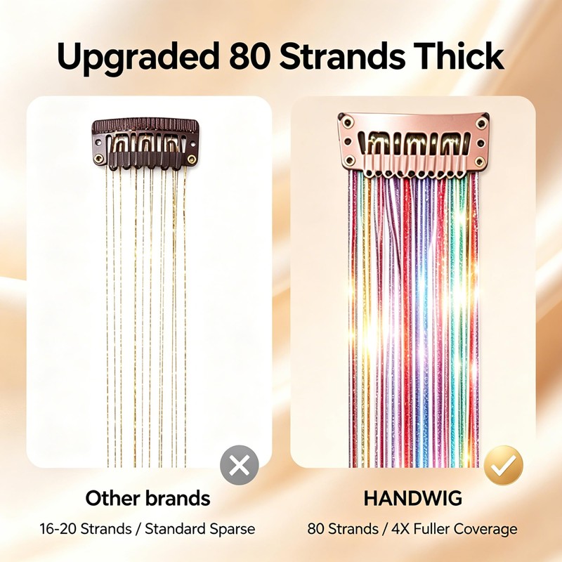 Handwig 80 Strands Bright Red Hair Tinsel, 2-in-1 Kit Vibrant