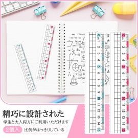 Ruler, Set of 2, 7.9 inches (20 cm), Clear Ruler, Allows Straight and Wavy Lines, Visible Scale Clearly, Anti-Myopia, Measuring Tool for Kids (7.9 inches (20 cm) Red x 1, Blue x 1)