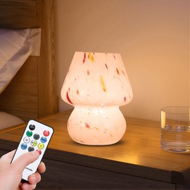 OUZHOU Mushroom Lamp, Mushroom Table Lamp with Remote Control, Three Color Temperatures, Stepless Dimming and Timer, Bedside Lamp Decorative Lamp for Bedroom, Living Room, Cafe