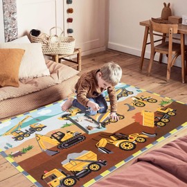 Lacomfy Kids Play Rug Car Carpet 3x5Ft - Boys Road Mat for Bedroom Playroom Nursery Decor, Construction Engineering Theme with Digger Truck Vehicles, Children's Rug, Easy Washable
