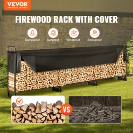 VEVOR 12.7FT Outdoor Firewood Rack with Cover, 152x14.2x46.1in, Heavy Duty Firewood Holder & 600D Oxford Waterproof Cover for Fireplace, Patio, Indoor/Outdoor Log Storage Rack for 3/4 Cord of Firewood