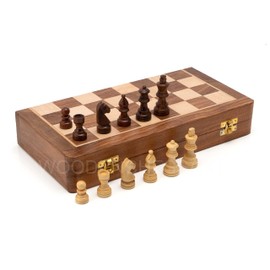 WoodenChessArt Handmade Magnetic Wooden Folding Chess Board with Storage for 32 Chessmen (7 X 7 Inches)