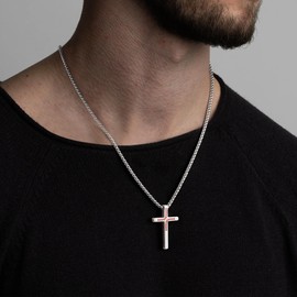 Yoosteel Baseball Cross Necklace for Men Boys - 2 Pcs Stainless Steel Bible Verse Cross Pendant Necklaces Black Silver Chain 18 inch Religious Gifts for 8-12 Teen Boy