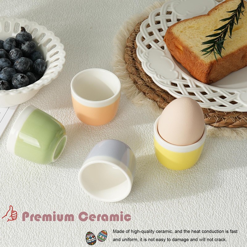 Zaposcca 8-Pack Ceramic Egg Cups, Macaron Color Egg Holders for