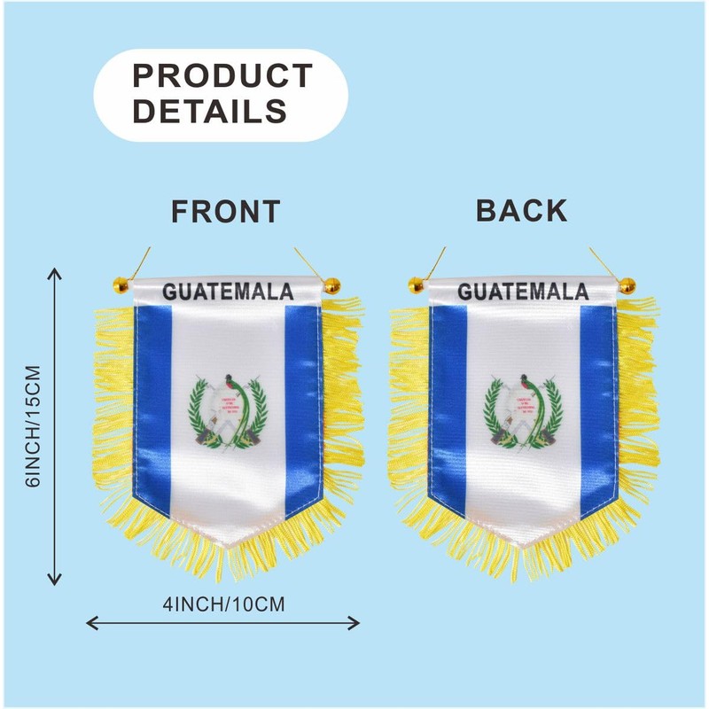 Guatemala Hanging Flag with Suction Cup Double Sided Mini 4x6