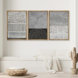 SIGNWIN Framed Canvas Print Wall Art Set Industrial Black & Gray Collage Abstract Geometric Illustrations Minimalism Modern Art Decorative Boho for Living Room, Bedroom, Office - 16"x24"x3 Natural