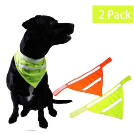 NACOCO 2 Pack Dog Reflective Bandana Pet Triangle Towel Fluorescent Cat Scarf Yellow Orange Polyester Soft Hook & Loop Adjustable Layer Protection (S)