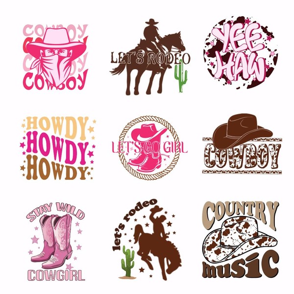 SUPERDANT 9 Stück/Set Western Cowboy Wärmeübertragungsaufkleber Cowgirl Bügelbilder Bull Howdy