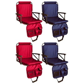 Four Seasons Courtyard Portable Padded Stadium Comfort Bleacher Seats Outdoor Folding Back Support Arm Chairs with Storage Pockets, 4 Pack, Multicolor