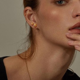 BMMYE Stainless Steel Earrings for Women,14K Gold Plated Small Stud Earring Waterproof Gold Ball Stud Earings Set Sensitive Earrings Hypoallergenic Stainless Steel Stud Earring for Women