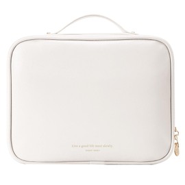 Travel Toiletry Bag for Women, Large Travel Essentials Organizer, Waterproof Makeup Bag with Clear Compartments,Portable Cosmetic Case for Full Sized Toiletries,Brushes Set,Make up Accessories,White