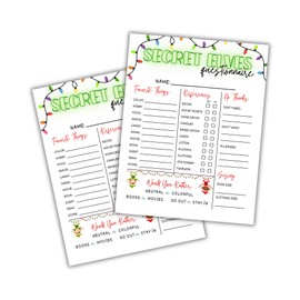 Secret Elves Gift Exchange Questionnaire | 50 Pk 8.5x11” Secret Santa Office Wish List Favorite Things Sheet This or That Christmas Holiday Lights