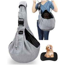CHMKSTC Pet Sling, Pet Bag, Carrier Strap, For Dogs and Cats, Small Dogs, Carrying Bag, Shoulder Pad, Bottom Plate, Mesh Net, Comes with Straps to Prevent Popping Out, Safety Rope, Adjustable, Pockets, Diagonal Shoulder Bag, Going Out, Hugging, Up to 38.