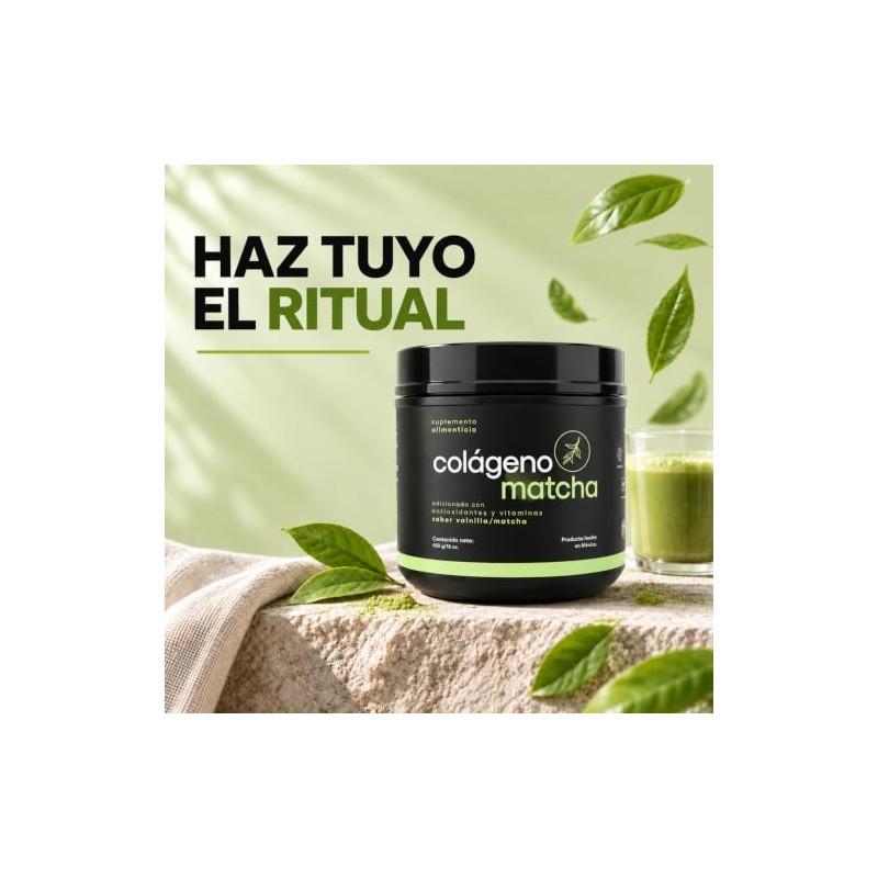 Met 5 Colágeno Hidrolizado con Matcha Sabor Vainilla, 450 gr