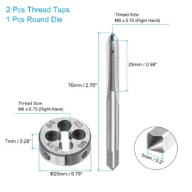 sourcing map 3pcs Tap and Die Set, Metric M6 x 0.75 Thread Taps & Round Die, Tapping Threading Tool Tap & Die Kit for Nut Screw Bolt Thread Repair