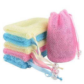 Linkidea 6 bolsas de jabón de malla exfoliante, bolsa protectora de jabón de barra de nailon con cordón, soporte de bolsillo para jabón exfoliante para baño y ducha