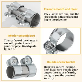 LALAGO Exhaust Clamp Stainless Steel Pipe Connector Diameter 35 mm, Double Clamp Exhaust Pipe Clamp, Exhaust Clamp Pipe Connector, Exhaust Universal Exhaust Clamp Pipe Connector (Diameter 35 mm / L:
