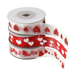 3 Rolls Heart Printed Ribbon Love Ribbon Organza Ribbon Valentine's Day Package Wrapping Ribbon Gift Wrapping Ribbons for Valentine's Day Present Gifts Wrapping, Wedding Bows Crafts